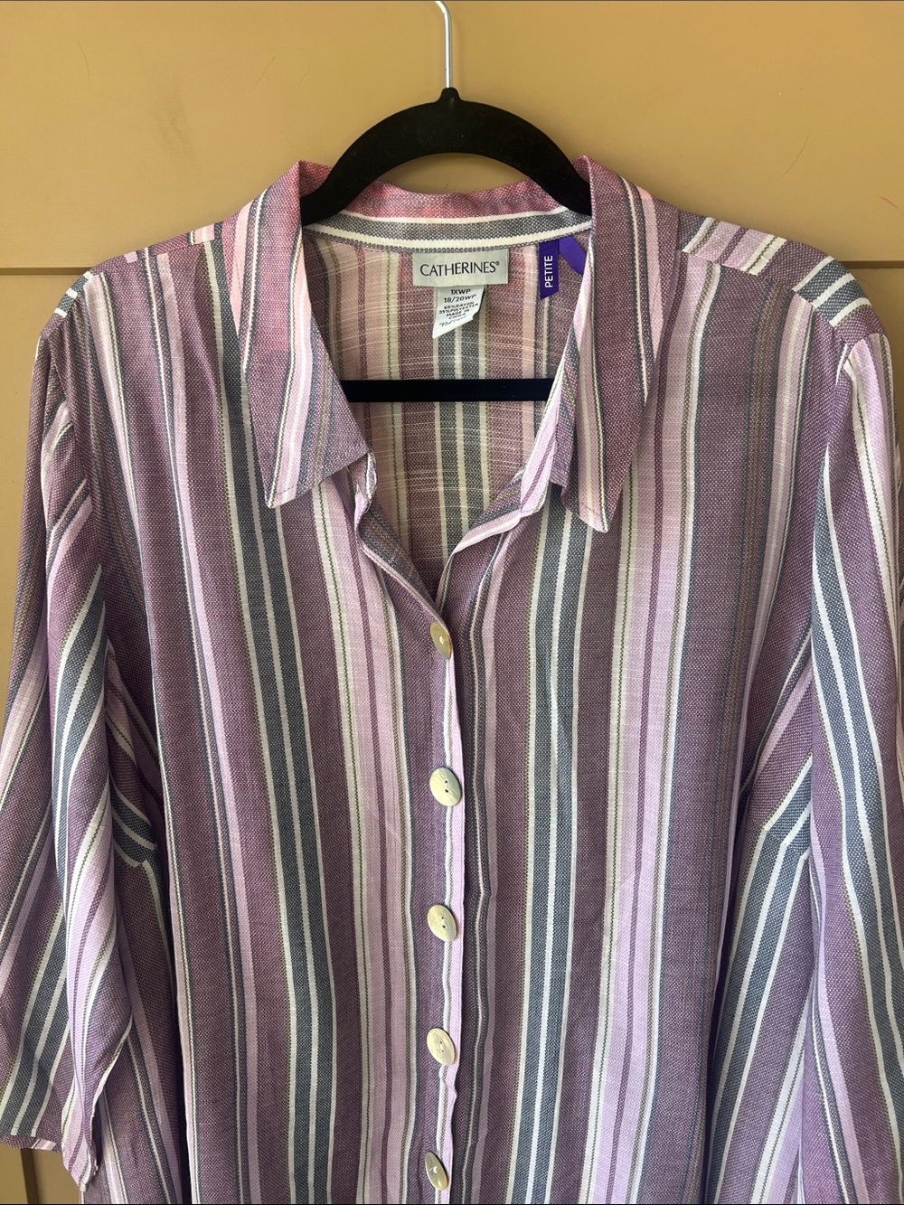 Catherine’s 18/20WP Lilac Stripe Button Down Elbow Sleeve Shirt Mother of Pearl - Picture 2 of 9